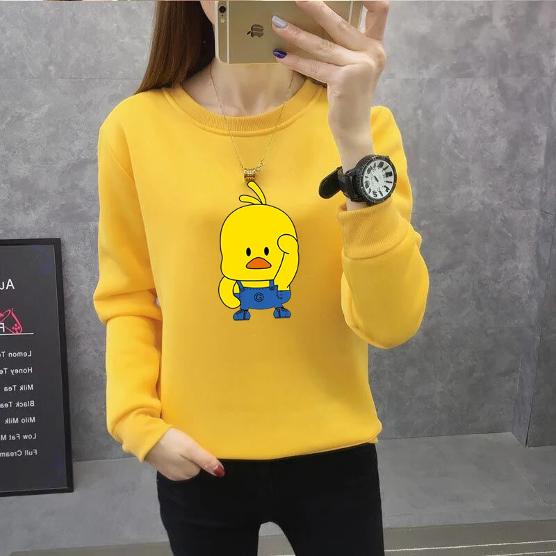 

2019 New Women Autumn Velvet Sweatshirts Fashion Printed Animal Duck Female Clothing Casual Ladies Pullover Tops Long Sleeve