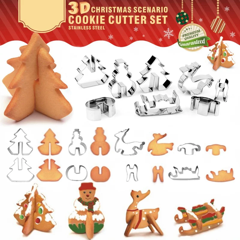 

8 Pcs Stainless Steel 3D Xmas Tree Elk Snowman Biscuit Cookie Cutter Baking Mold Tools Hot Sale