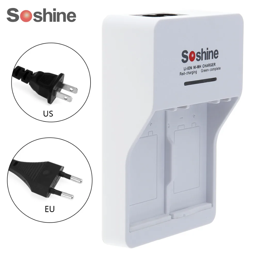 Meilleur Soshine Blanc Intelligent Intelligent Chargeur de Batterie avec 2 Slots Indicateur LED pour 9 V Li ion Ni MH NiMH LiFePO4 Rechargeable Batterie