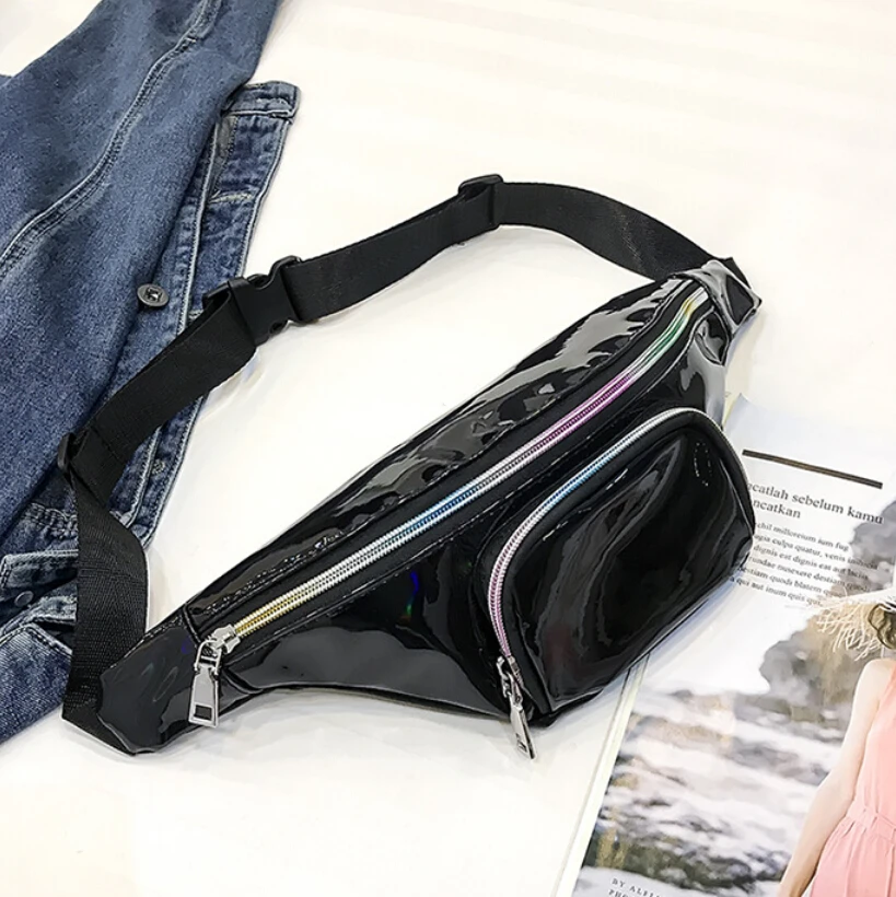 Новинка 2018 года Панк Леди девушка Радуга ПВХ лазерный прозрачный Fanny Pack для женщин Бум сумка с поясом серебристый, черный