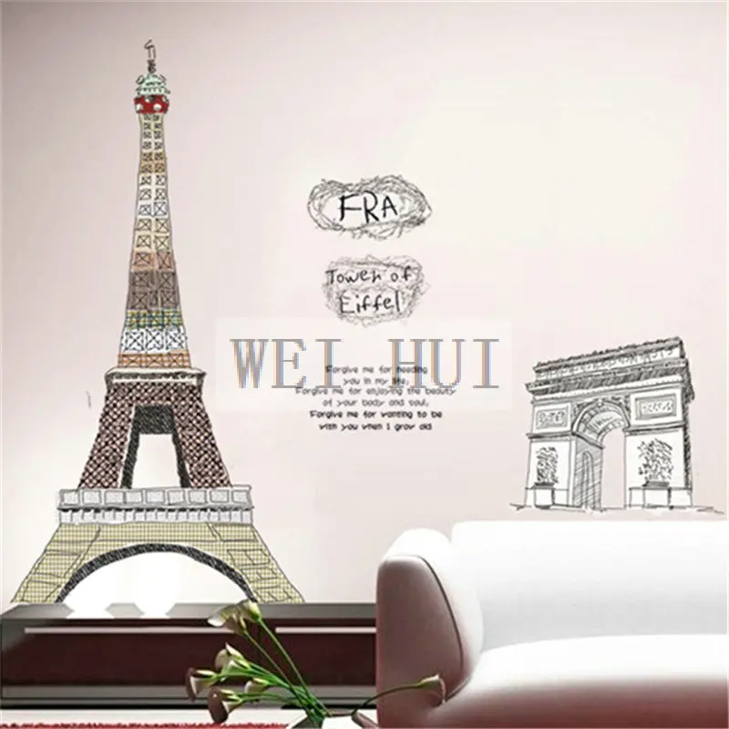 Large Size The Eiffel Tower Paris Vinyl Mural Decal Wall Sticker for