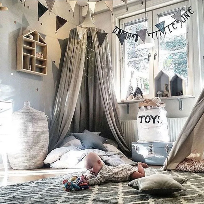

Baby Bed Curtain Children Room Decoration Crib Netting Baby Cotton Hung Dome Baby Mosquito Net Photography Props Tipi Party