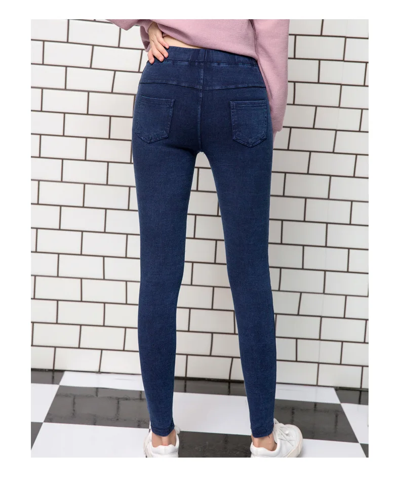 Новое поступление осень-зима женские Леггинсы эластичные Плюс Размер 6XL Снежинка песок мыть имитация джинсы женские брюки - Цвет: deep blue