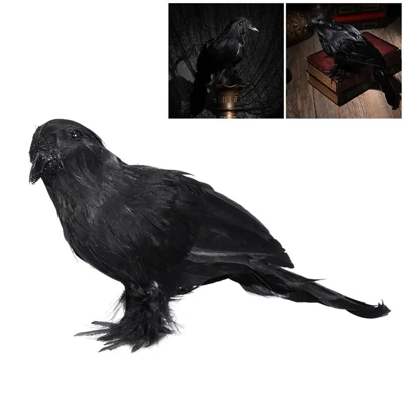 

OULII Artificial Crow Black Bird Raven Prop Decor For Halloween Display
