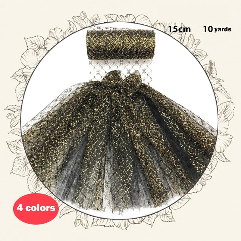 

Tulle Roll 15cm*10y Gold Sliver Wire Lace Roll Wedding Decoration DIY Netting Fabric Chair Sashes Table Runner Party Supplies