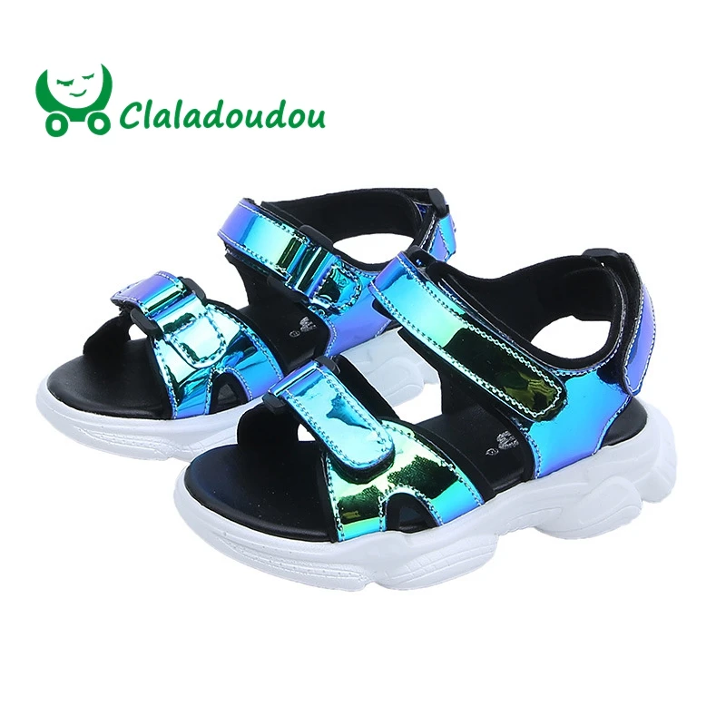 

Claladoudou13.5-15.5CM Girls High Bright Beach Sandals Anti-slip Rubber Soft Summer Sandal Shoes For Littler Girls 1-3Years Kids