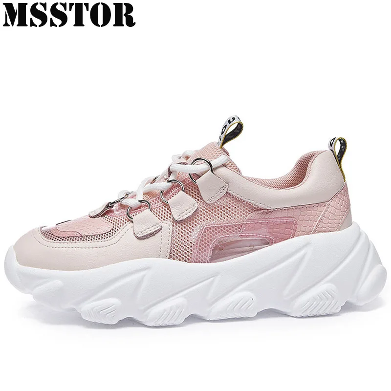 

MSSTOR Casual Fashion Women Running Shoes Genuine Leather Women's Sport Shoes Summer Breathable Mesh Walking Ladies Sneakers