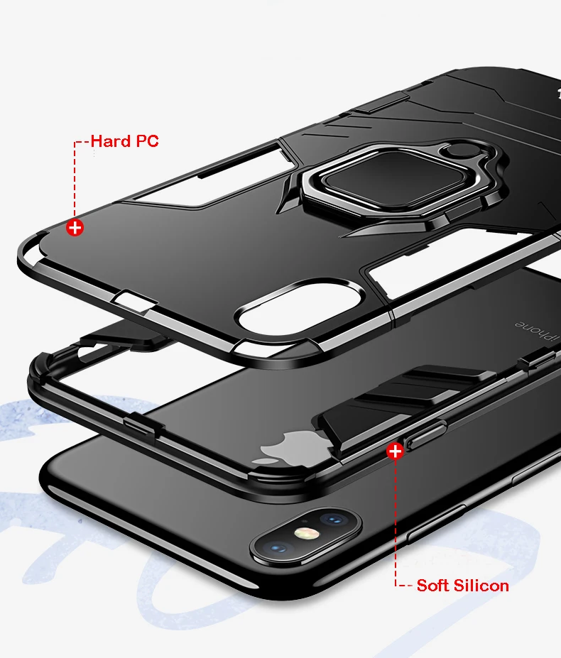 Luxury Armor Shockproof  Kickstand Phone Case For iPhone XS MAX XR XS X 8 7 6S Plus 5S SE Ring Stand Holder Bracket  Cover Funda (5)