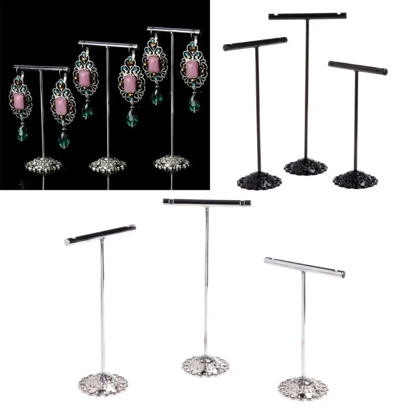 

3 Pcs Alloy Earrings Display T-Shape Stand Showcase Jewelry Organizer Holder