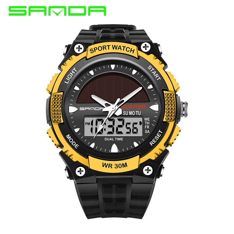 

New Fashion Japan Movt Men Sport Solar Watch Led Dual Timezone Digital Analog Wristwatch Delicate Waterproof Wrist Watch OP001