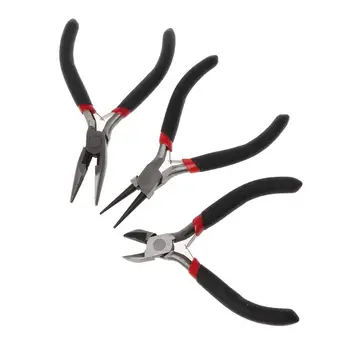 

3Pcs Jewelry Pliers Sets Jewelry Making Long Nose Side-Cutting Round Nose Pliers Black,