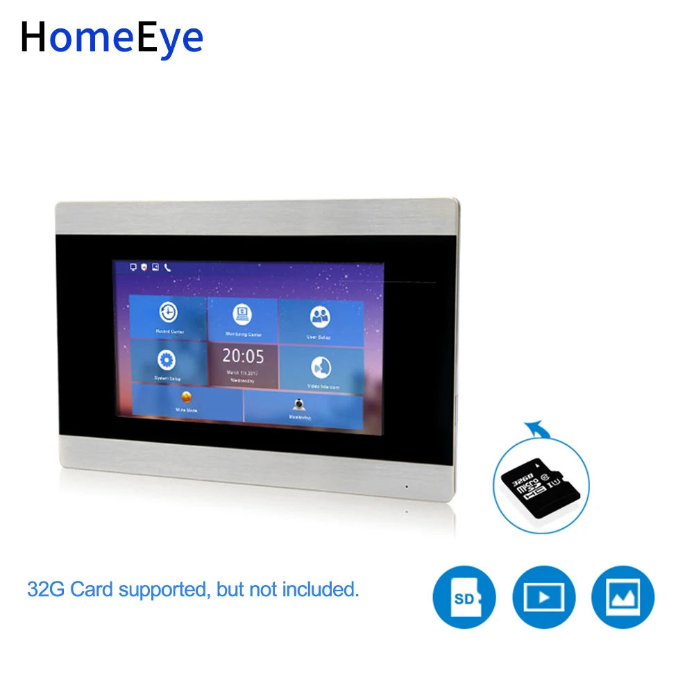720P 7'' WiFi IP Video Intercom Smart Video Door Phone iOS/Android APP Remote Unlock 4-Apartments Door Access Control System POE