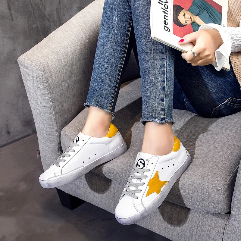 Blanc Vedettes Profonde Printemps Peu Nouveau Star argent Couleur Correspondant Le Coréenne Femmes Automne Cuir rouge Véritable Au Version Orange 2019 Chaussures De 8OPnXNwk0