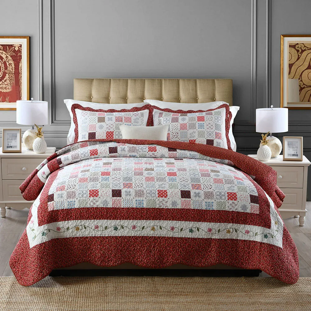 CHAUSUB Washed Cotton Quilt Set 3PCS Korea Printed Quilts quilted