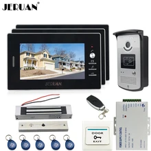 JERUAN 7“ TFT video door phone Entry intercom system kit 700TVL RFID IR Night Vision Camera 3 monitor 180KG Magnetic lock