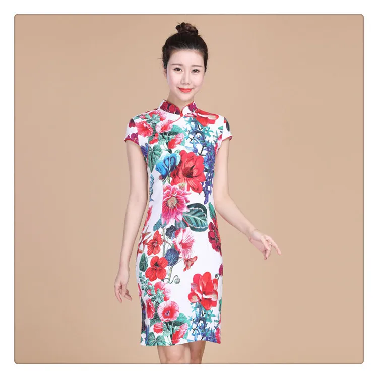 Sheng Coco плюс размер 5XL в полоску Cheongsam Короткие эластичные хлопковые льняные элегантные мягкие Qipao традиционная китайская одежда для женщин