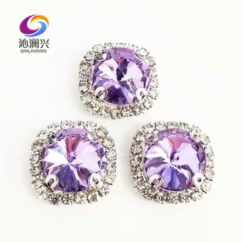 

Round shape top glass crystal rhinestones with hole,Crystal violet Silver bottom sew on stone for Diy Clothing accessories