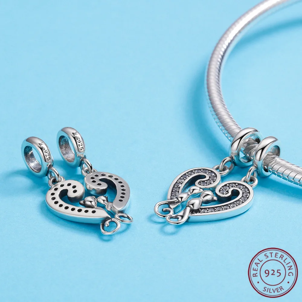 

Two Cats in Heart Charms Pendant High Quality 925 Sterling SilverFit Necklace & Bracelet Silver 925 Jewelry Making For Lovers