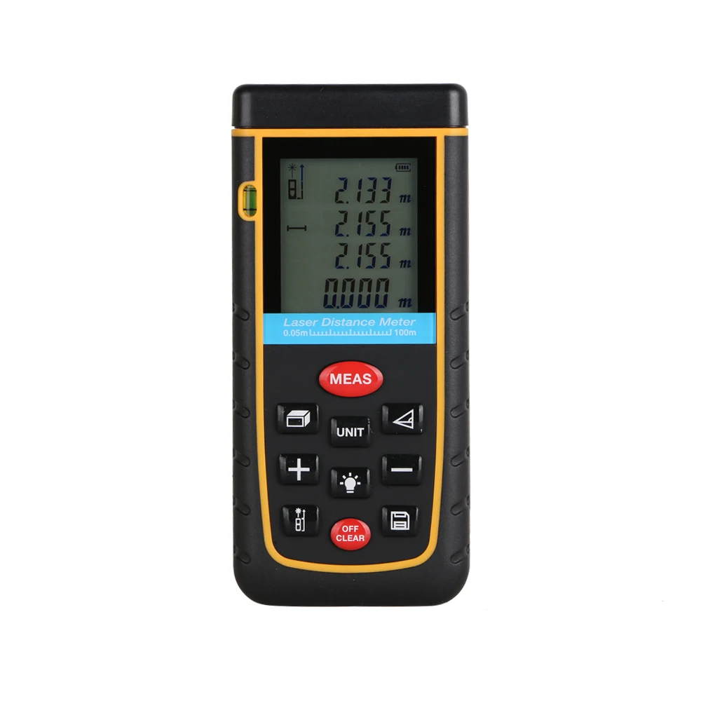  100m Area/Volume Digital Laser distance meter Bigger Bubble level tool Rangefinder Range finder Tap