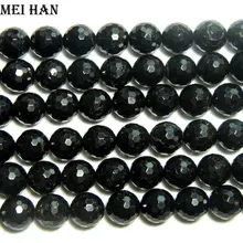 Meihan натуральный 9,5-10 мм черный Турмалин граненые круглые свободные бусы из драгоценных камней для дизайна ювелирных изделий