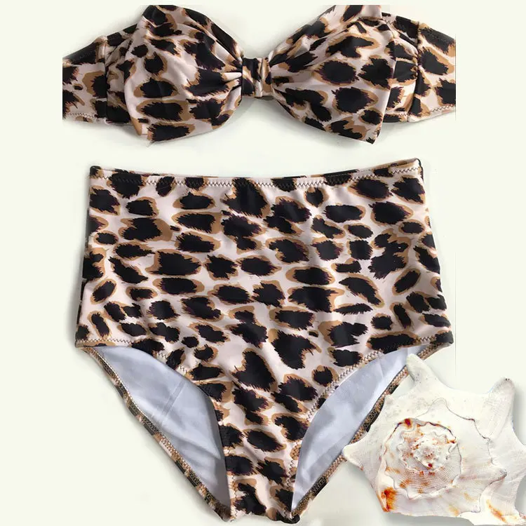 

2016 New Bowknot Leopard Double-sided Bikini Set Women Sexy Beachwear Push Up Swimwear Brazilian Bikini Bandage Swimsuit