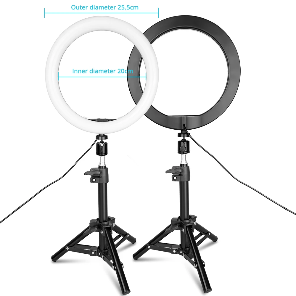 Goedkoop Samtian 10 Inch Selfie Studio Ring Licht 5500K Met Statief Stand Voor Youtube Make Geleid Desktop Ring Lamp Mini led Camera Licht