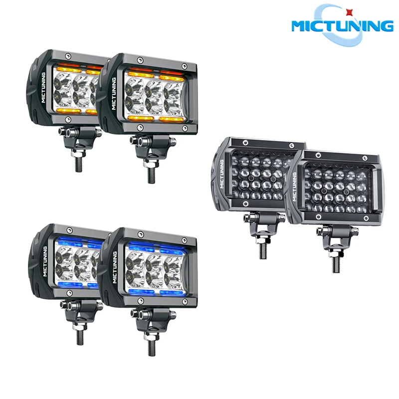 MICTUNING 4'' 18W 24W Pods LED Work Light Bar with Ambient Light Spot Flood Combo Off Road Car Driving Fog Lamp for Jeep SUV ATV