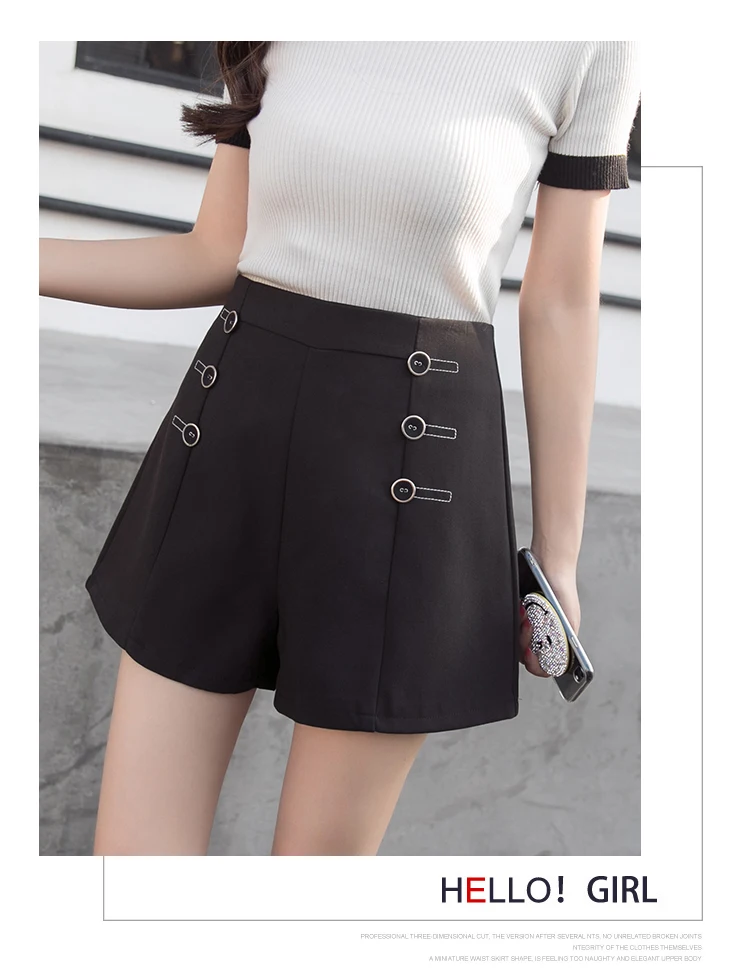 Summer Women Shorts Sweet Button High Waist A Word Wide Leg Shorts Female Casual Ladies High Waist Shorts Korte Broek Vrouwen fashion clothing