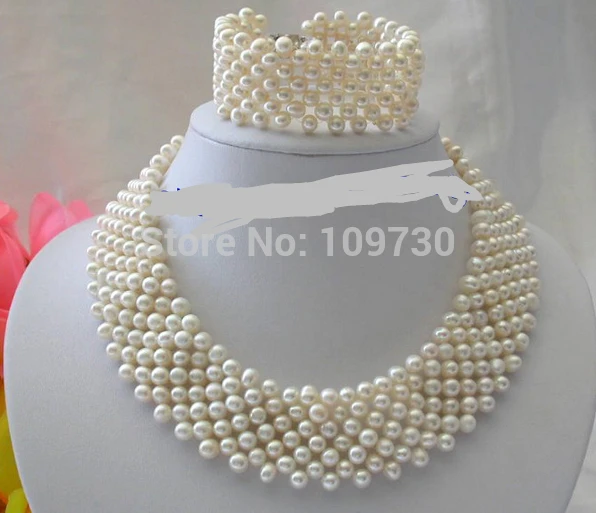 

Jewelry 00739 Amazing handmade white freshwater pearls necklace&bracelet a set (A0423)