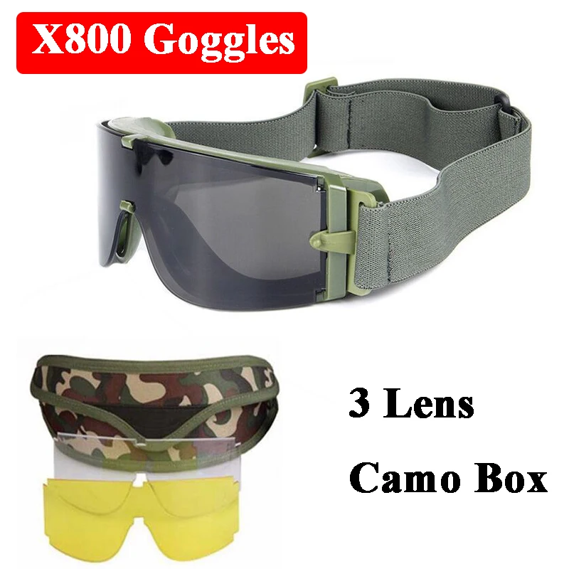 Военный страйкбол Спорт X800 тактические очки USMC UV400 Солнцезащитные очки армии Пейнтбол Очки Охота Стрельба очки 3 линзы