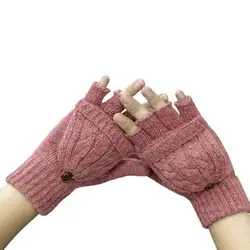 2017 Термальность Для женщин Девушка зима половина палец Прихватки для мангала флип вязаные варежки Осенние Теплые отбортовки перчатки