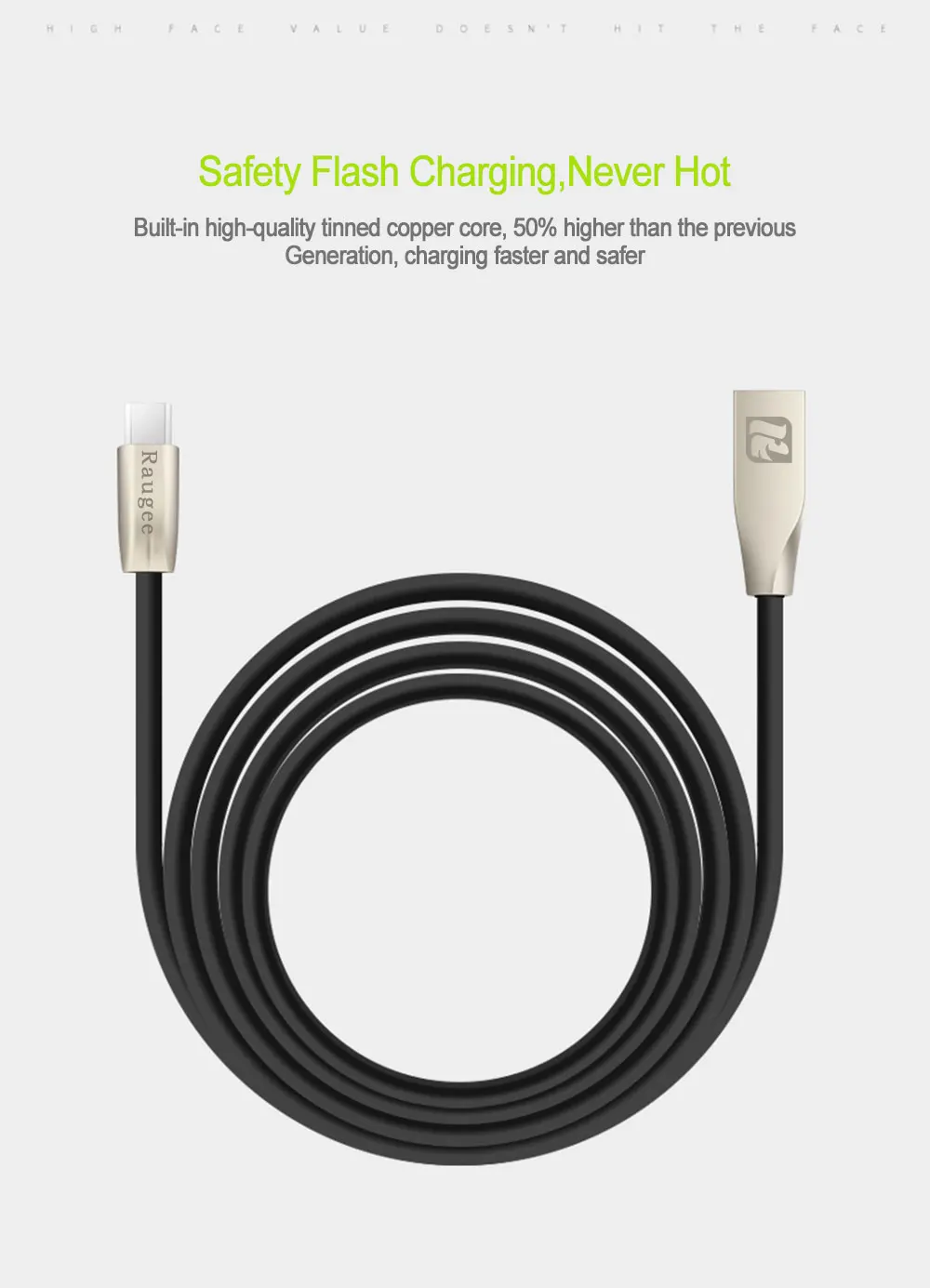 Raugee usb type-C кабель для быстрой зарядки для samsung huawei Xiaomi type C кабель для быстрой зарядки 1 м USB C кабель для быстрой зарядки