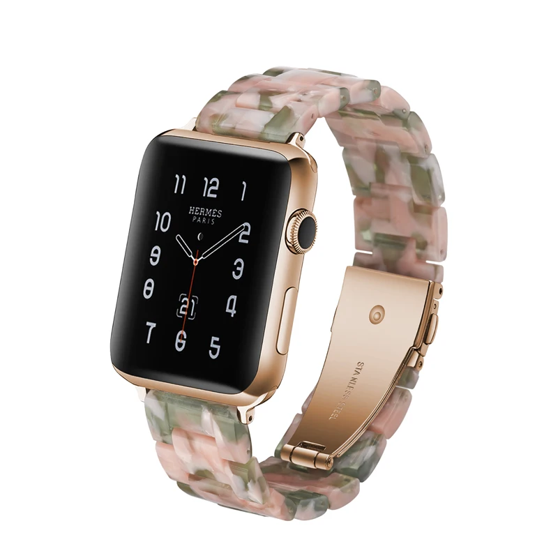 Ремешок для часов из смолы для Apple Watch, 38 мм, 42 мм, 40 мм, 44 мм, ремешок с пряжкой из нержавеющей стали, браслет для iWatch, серия 5, 4, 3, 2, 1 - Цвет ремешка: pink-green