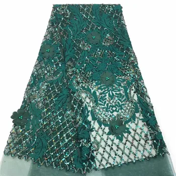 

2019 Sequins African Lace Fabric Embroidered Nigerian Laces Fabrics Latest Design French Mesh Lace Fabric For WomenHX1526-1