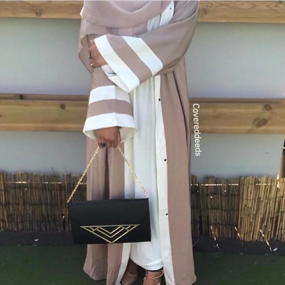 

Muslim Striped Abaya Dress Hijab Tunic Cardigan Long Robe Gowns Kimono Jubah Ramadan ArabTurkish Thobe Islamic Prayer Clothing