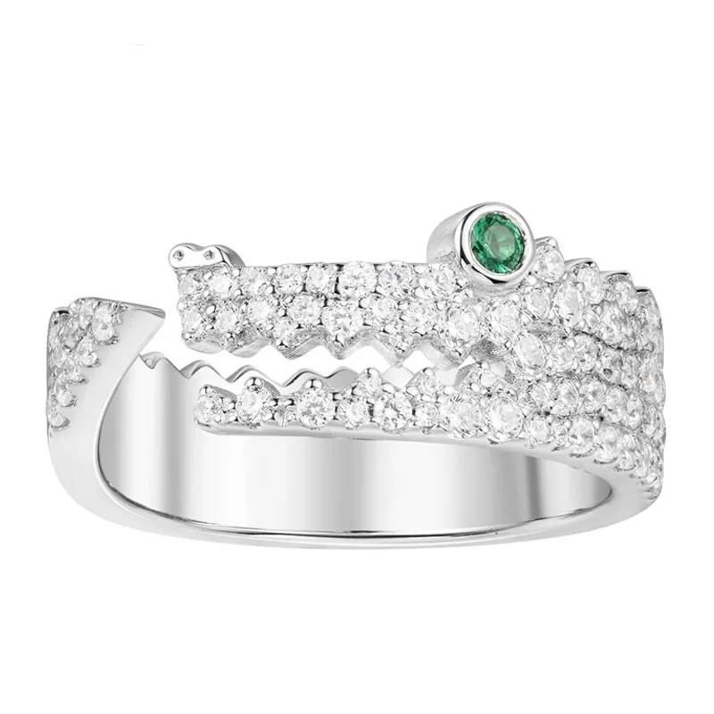 

SKA Rings For Women Bijoux 925 Sterling Silver Anillos Inlaid Zircon Green Eyes Crocodile Monaco Jewelry Women Rings A18492KGX