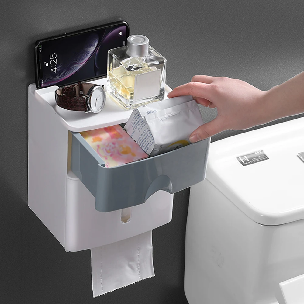 

ECOCO Bathroom Tissue Box Dispenser Wall-mounted Paper Towel Holder With Storage Drawer Toilet Paper Rack Bathroom Accessories