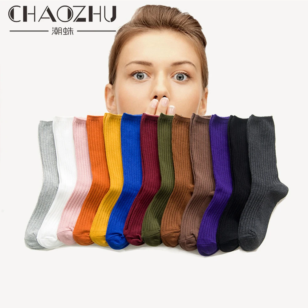 

CHAOZHU 2019 Spring New Arrive Solid Colors Small Rib Basic Socks Japanese High School Girls Multi-Colors Cotton Fashion Socks