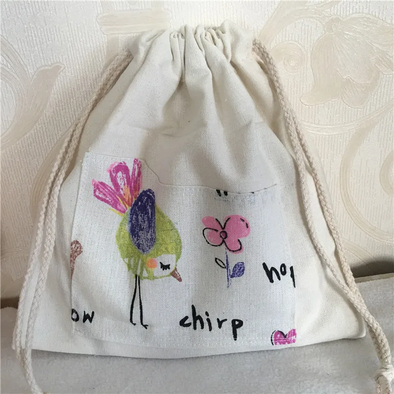 YILE Cotton Canvas Drawstring Multi-purpose Organizer Bag Sorted Bag DIY Chick Bear Drawing Animal Patch Applique 8217f