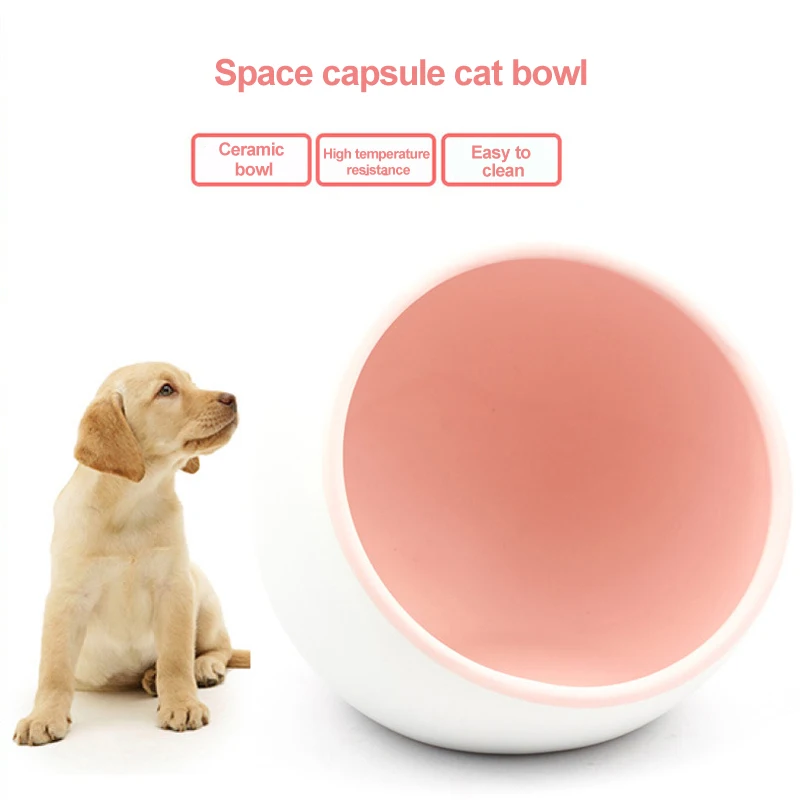 

Pet Bowl Ceramic Pet Rice Bowl Space Capsule Cat Tableware for Small Dogs Cats Food Oblique Mouth Flap Single Bowl Cake Design