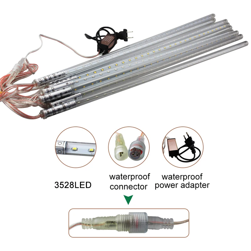 Водонепроницаемый светодиодные фары рождественские 10 шт./компл. SMD3528 снегопад пробки 50 см Метеоритный Дождь светодиодные трубки для Новогоднее украшение открытый