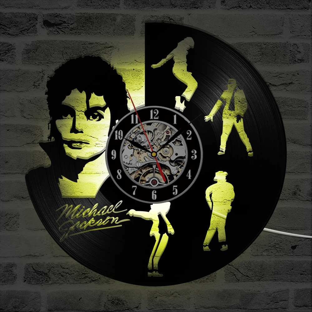 Dancing Michael Jackson Shape LED Vinyl Record Clock Creative Hanging Clocks Antique Home Decor Black Round Hollow Wall Clock