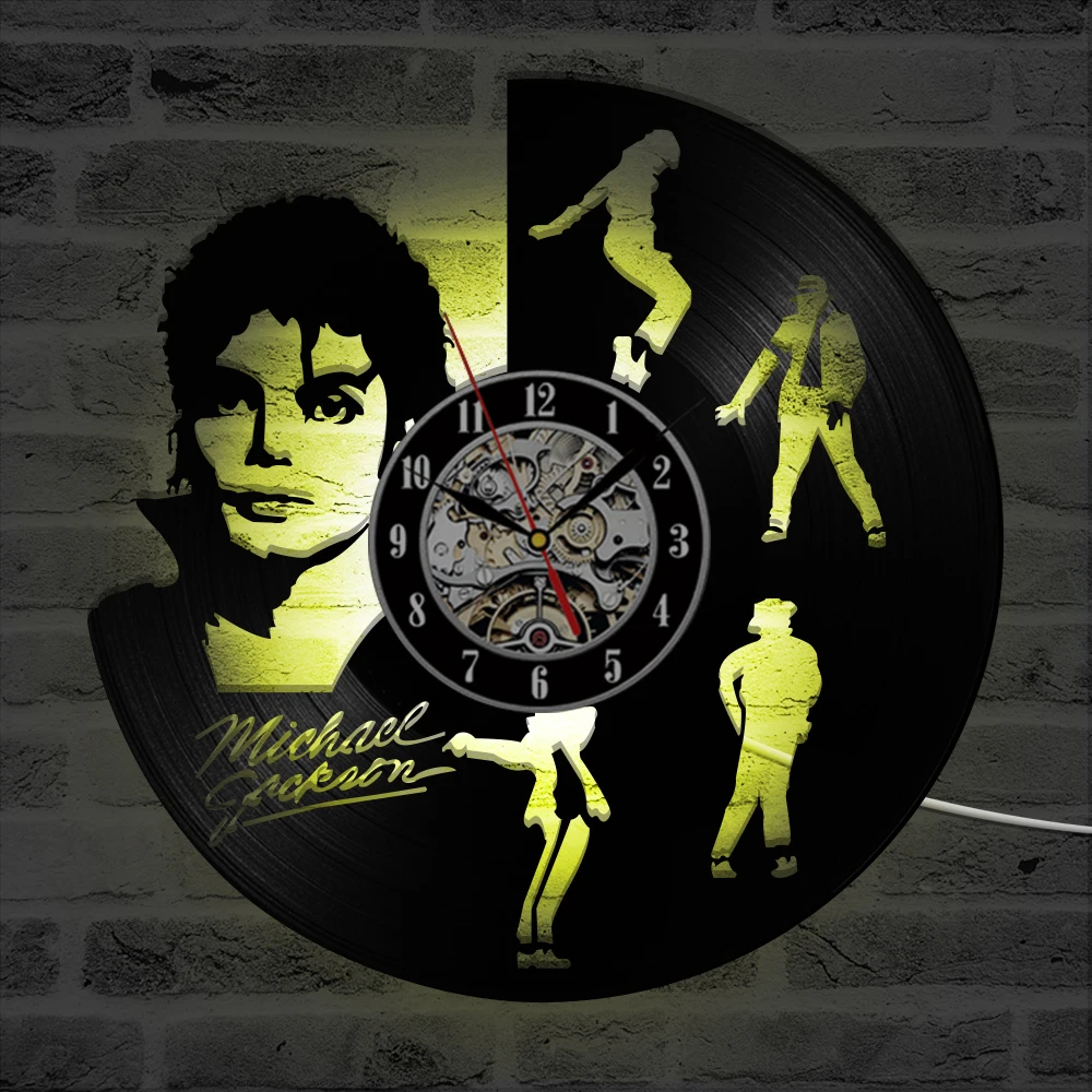 Dancing Michael Jackson Shape LED Vinyl Record Clock Creative Hanging Clocks Antique Home Decor Black Round Hollow Wall Clock Clocks cb5feb1b7314637725a2e7: NO LED|With LED