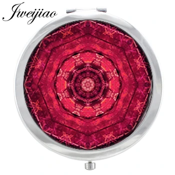 

JWEIJIAO Mandala Glass Cabochon Geometry Makeup Mirror Chakra Henna Zen Floding Round Portable pocket vanity mirror espejo