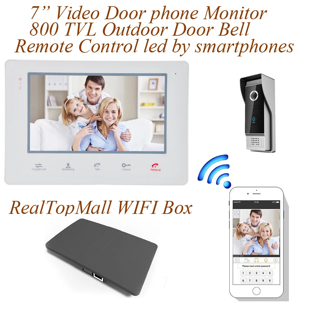 Wireless WiFi IP Video Doorphone Metal Waterproof HD Camera Video Doorbell Intercom System with 7 inch LCD Monitor 800TVL