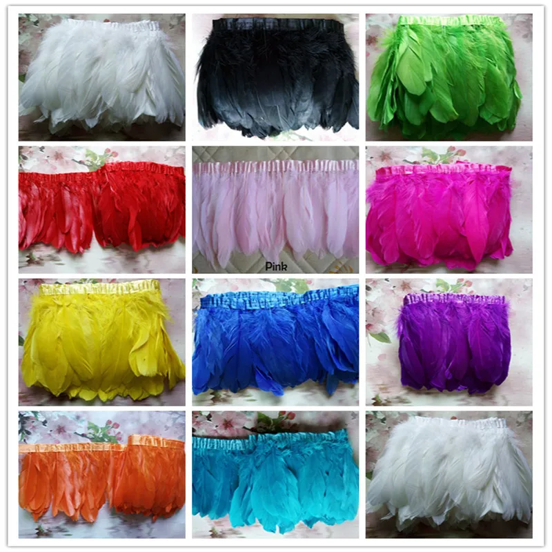 

Multi-color optional goose feathers trim 2 yards / lot stained goose feathers ribbon 15~18 cm duck feather dance DIY decoration