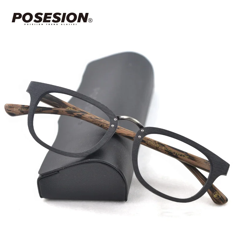 

POSESION Small Face Eyeglasses Frame for Women and Man Optical Retro Wood Prescription Spectacle Frame Clear Lens Glasses