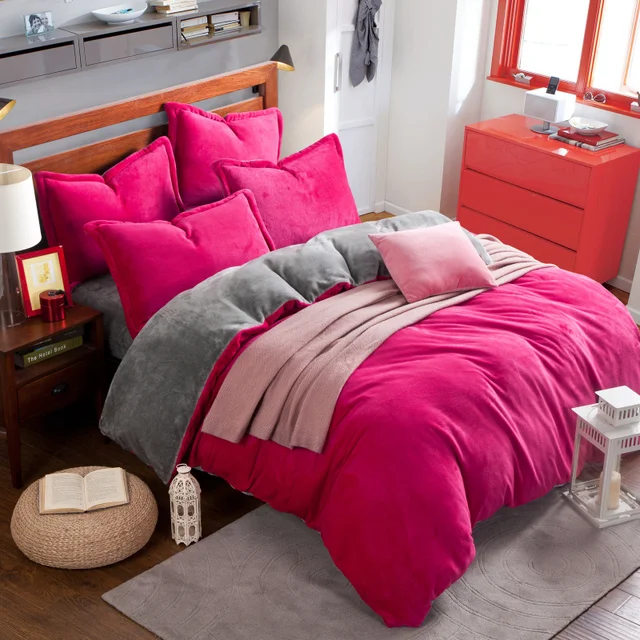 winner fleece bedding set velvet bed linen set pure color set warm fleece bed sheet sets