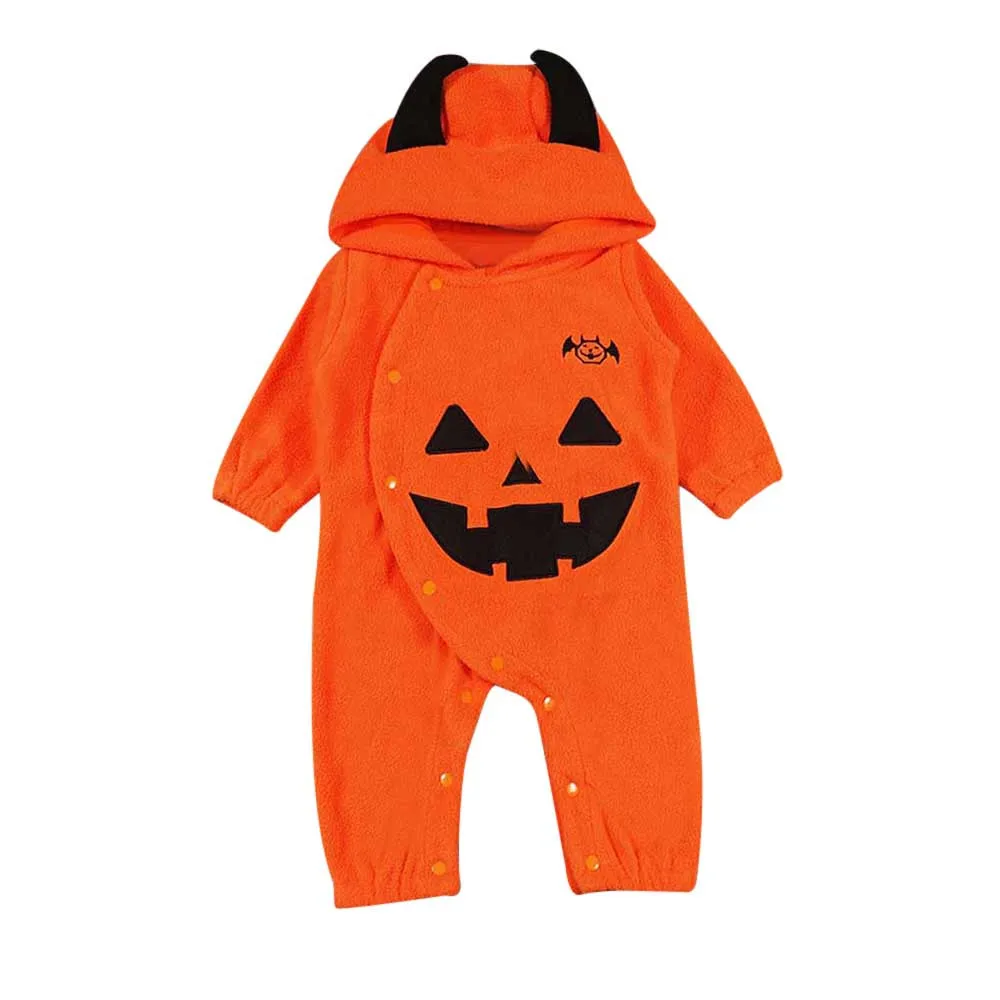 Infant Baby Boys Girls Halloween Pumpkin Hooded Romper Jumpsuit Clothes