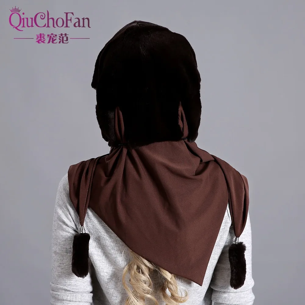 Sombrero de piel de conejo Natural bufanda elegante cálido invierno sombreros para mujeres estilo clásico ruso calidad mujer gorros - 6